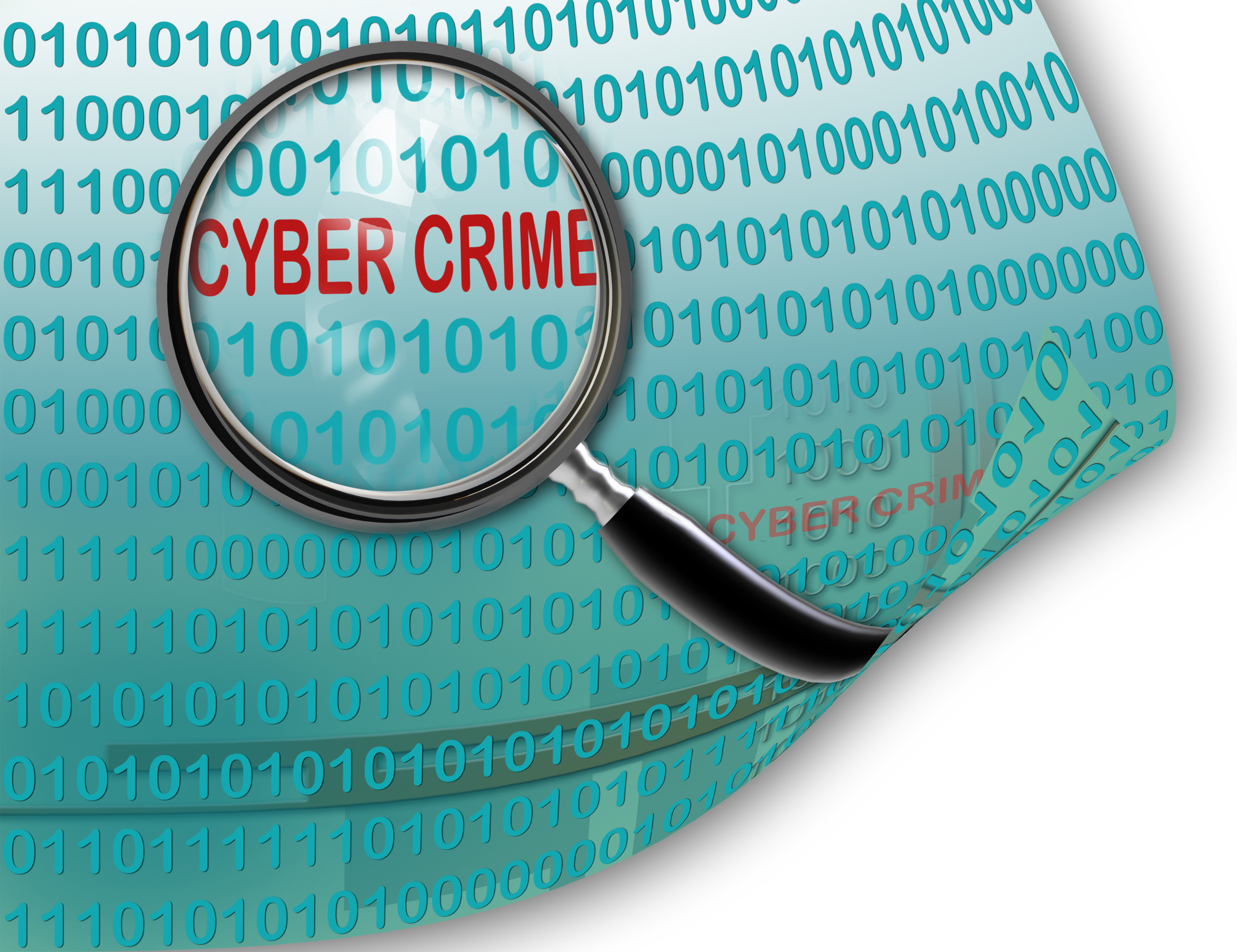 Close up of magnifying glass on cyber crime