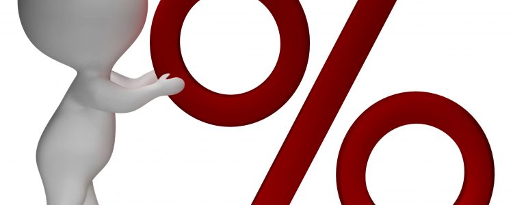 Percent Sign With 3d Man Showing Percentage Or Reductions