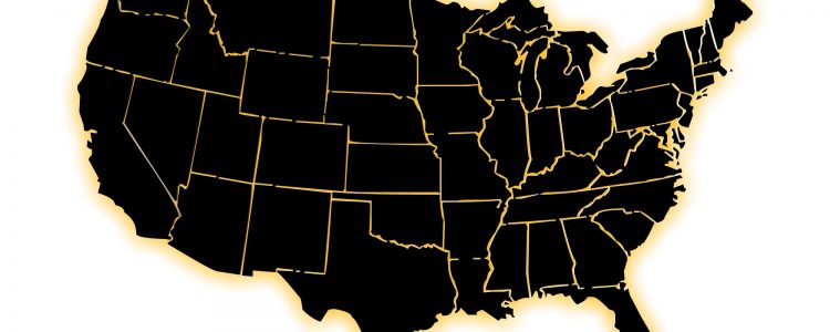 Black US map, divided states